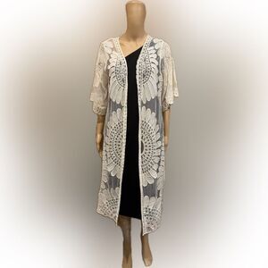 Rebellion Again White Summer Boho Giant Floral Lace Swim Coverup Sz S